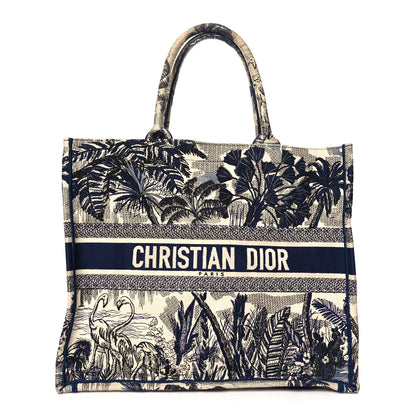 Christian Dior Canvas Embroidered Large Palm Tree Toile De Jouy Book Tote Blue 1 of 13
