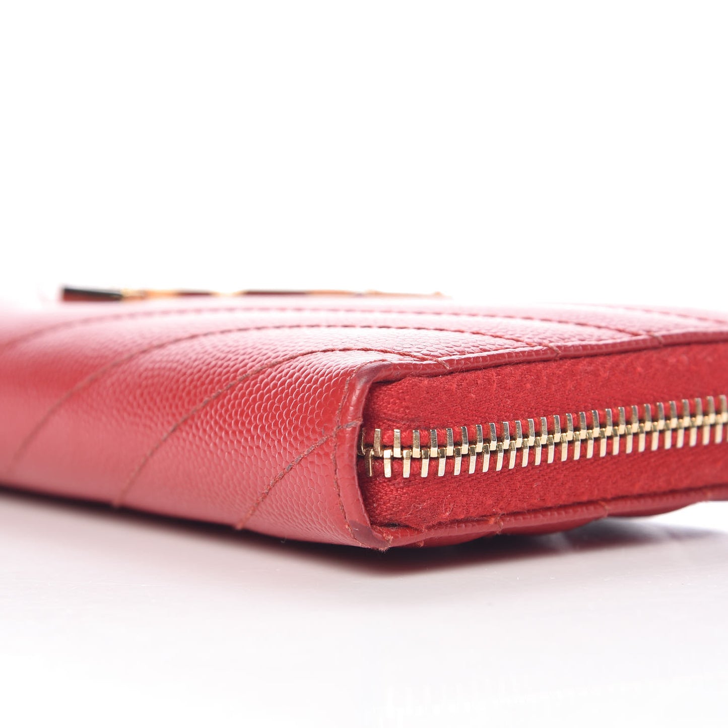 Grain De Poudre Matelasse Chevron Monogram Zip Around Wallet Red
