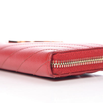 Saint Laurent Grain De Poudre Matelasse Chevron Monogram Zip Around Wallet Red 8 of 10