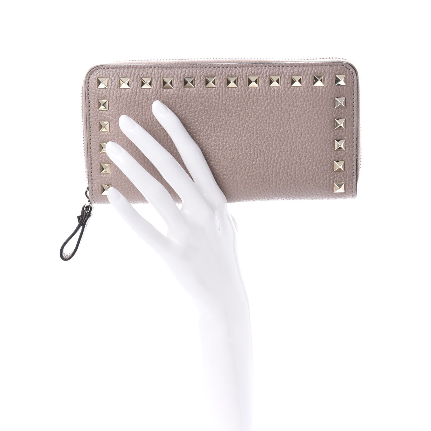 Valentino Garavani Grained Calfskin Rockstud Zip Around Wallet Poudre 2 of 6