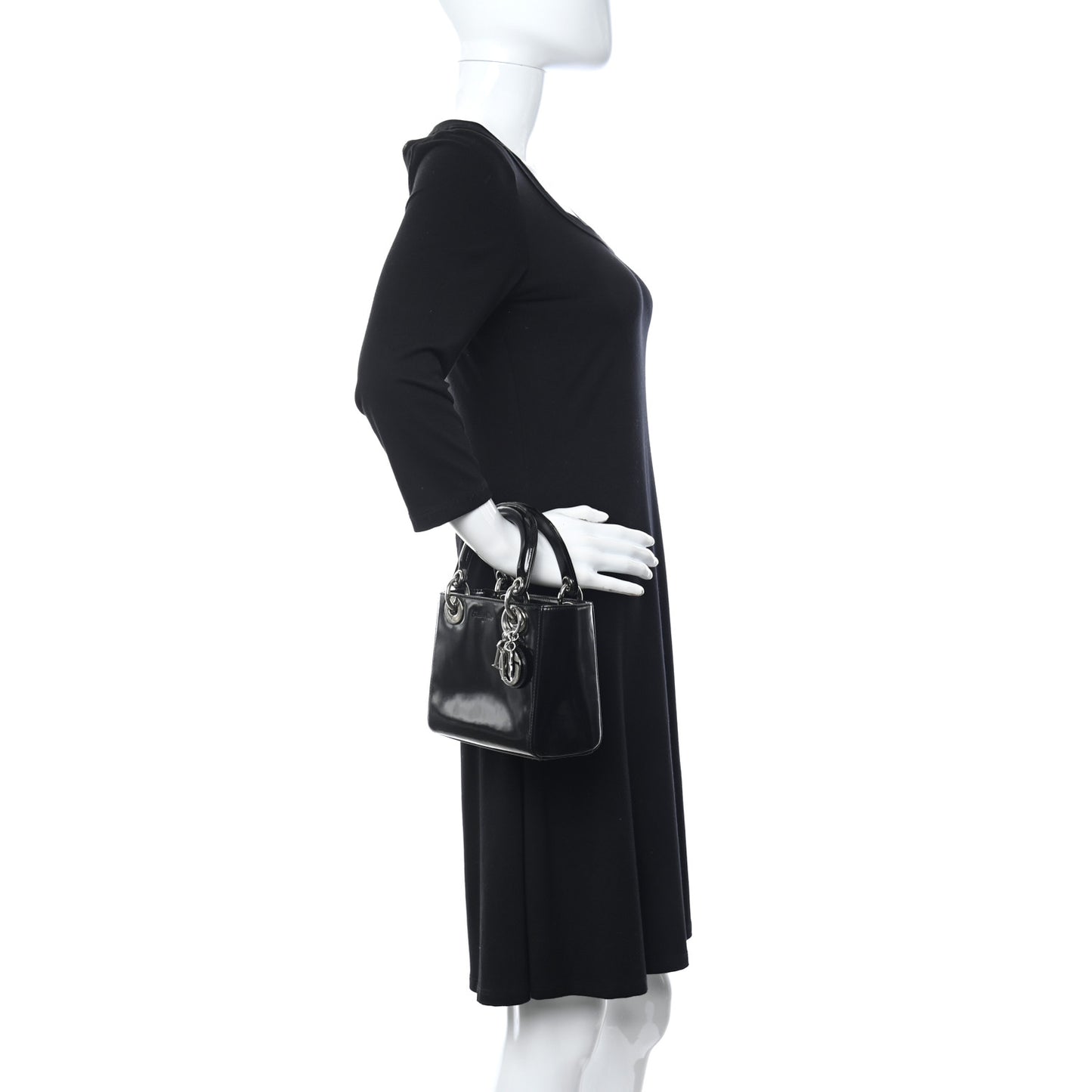 Glazed Calfskin Mini Lady Dior Black