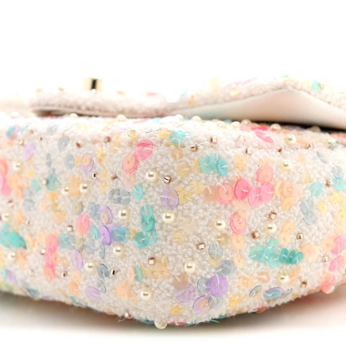 Tweed Sequin Mini Rectangular Flap White Multicolor