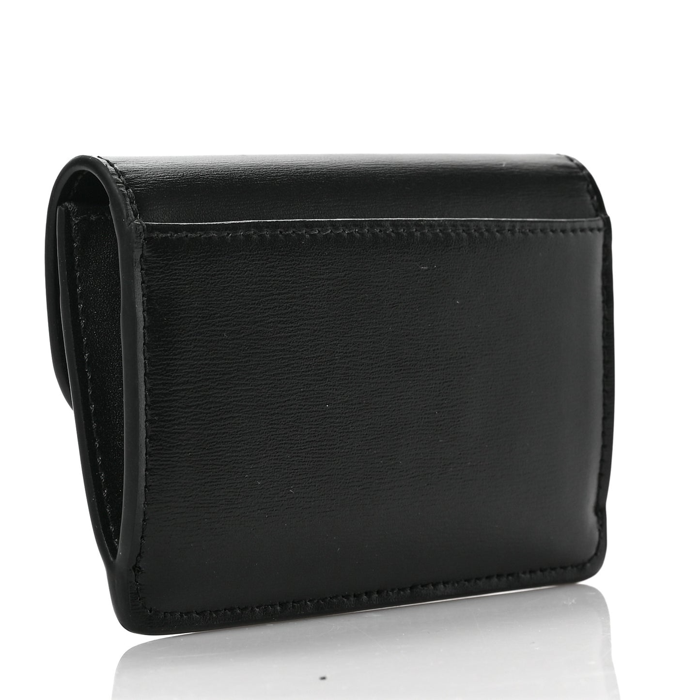 Shiny Calfskin Triomphe Flap Card Holder Black