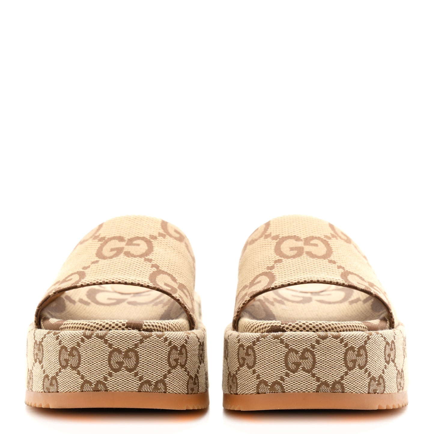 Monogram Maxi GG Angelina Platform 55mm Slide Sandals 36 Camel Ebony