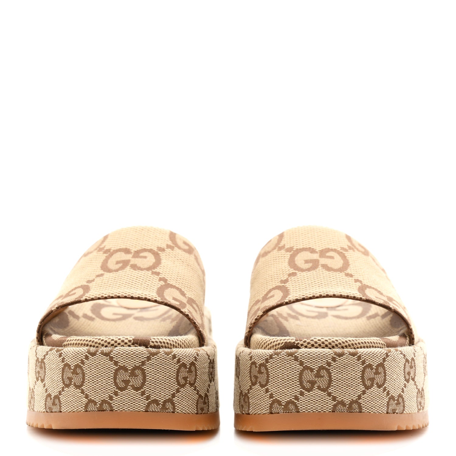 Gucci Monogram Maxi GG Angelina Platform 55mm Slide Sandals 36 Camel Ebony 3 of 10