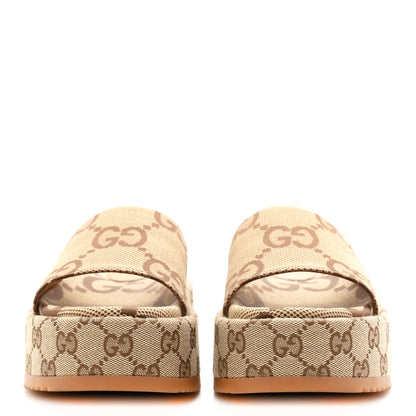 Gucci Monogram Maxi GG Angelina Platform 55mm Slide Sandals 36 Camel Ebony 3 of 10