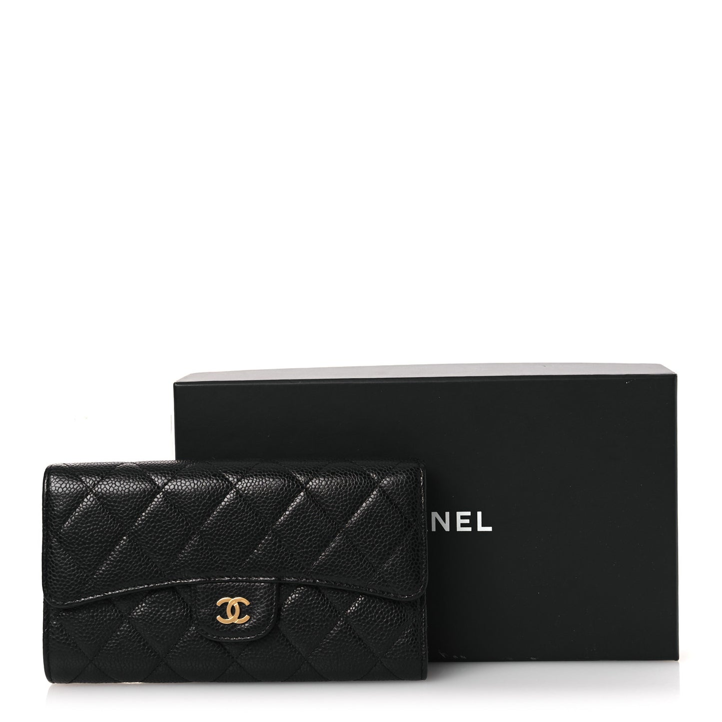 Caviar Quilted Large Gusset Flap Wallet Black