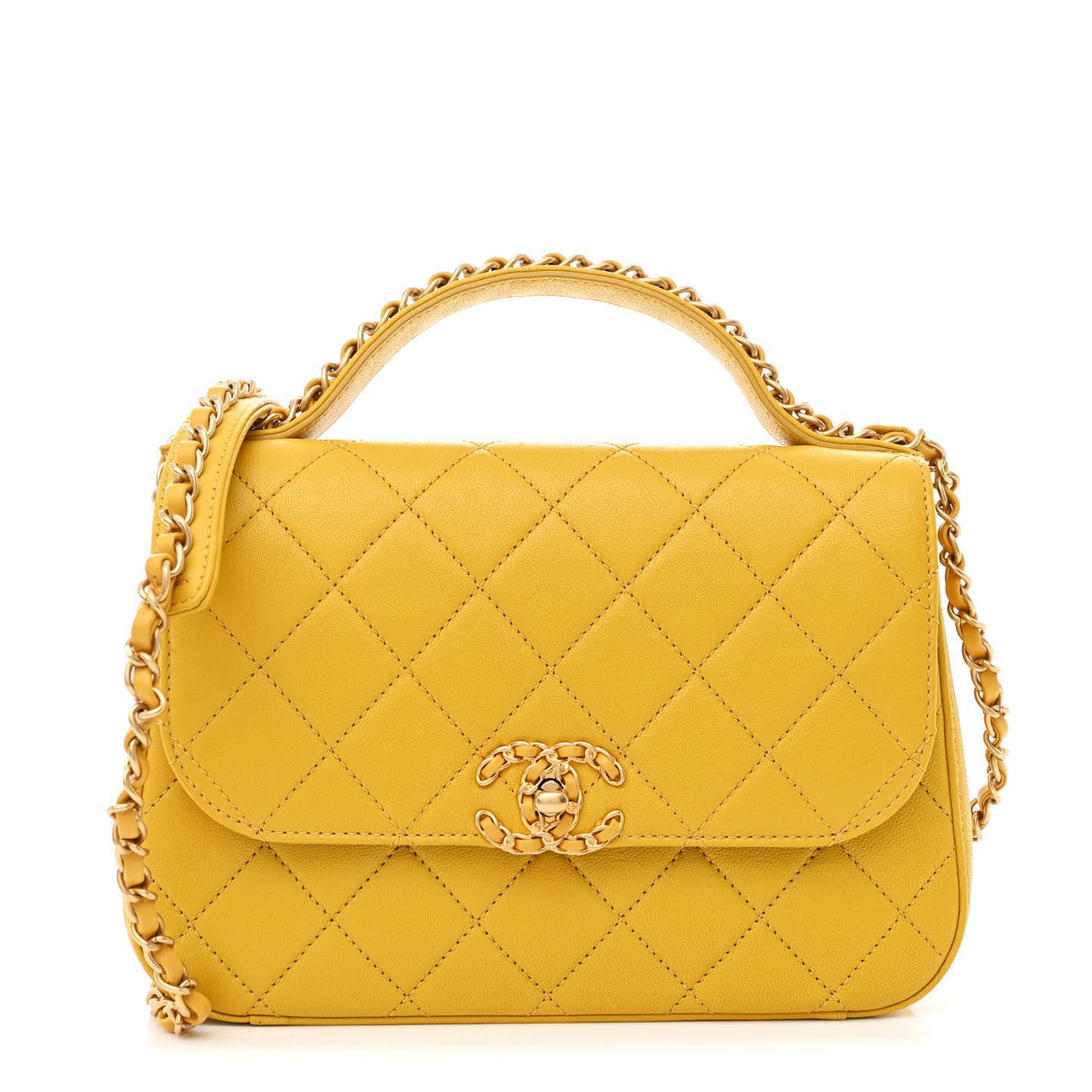 Lambskin Quilted Chain Infinity Top Handle Flap Yellow