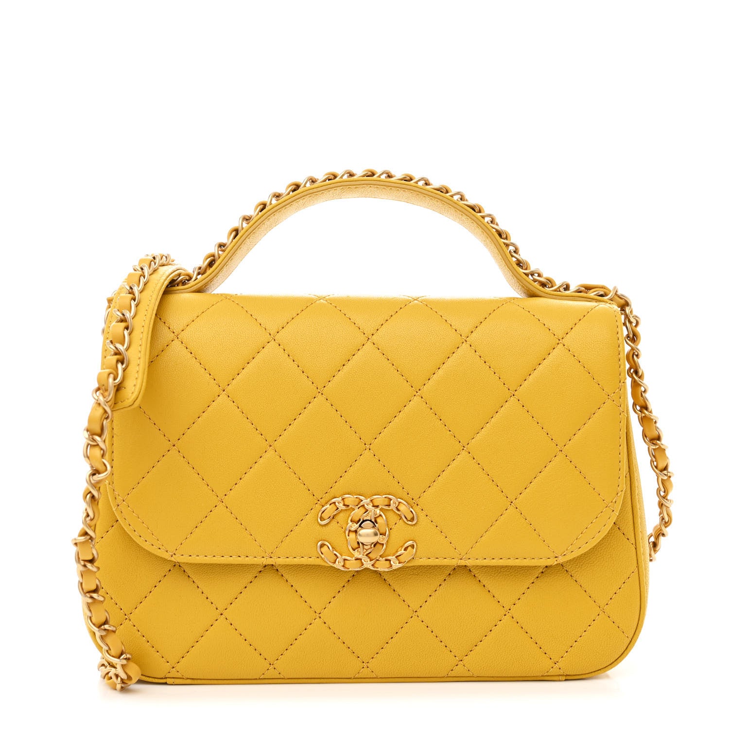 Chanel Lambskin Quilted Chain Infinity Top Handle Flap Yellow 1 of 11