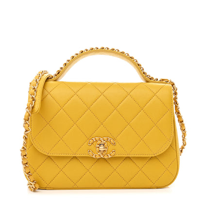Chanel Lambskin Quilted Chain Infinity Top Handle Flap Yellow 1 of 11