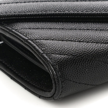Saint Laurent Grain De Poudre Matelasse Chevron Monogram Flap Wallet Black 8 of 9