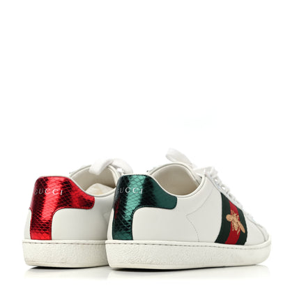 Gucci Calfskin Ayers Bee Embroidered Womens Ace Sneakers 35 White Green 3 of 4