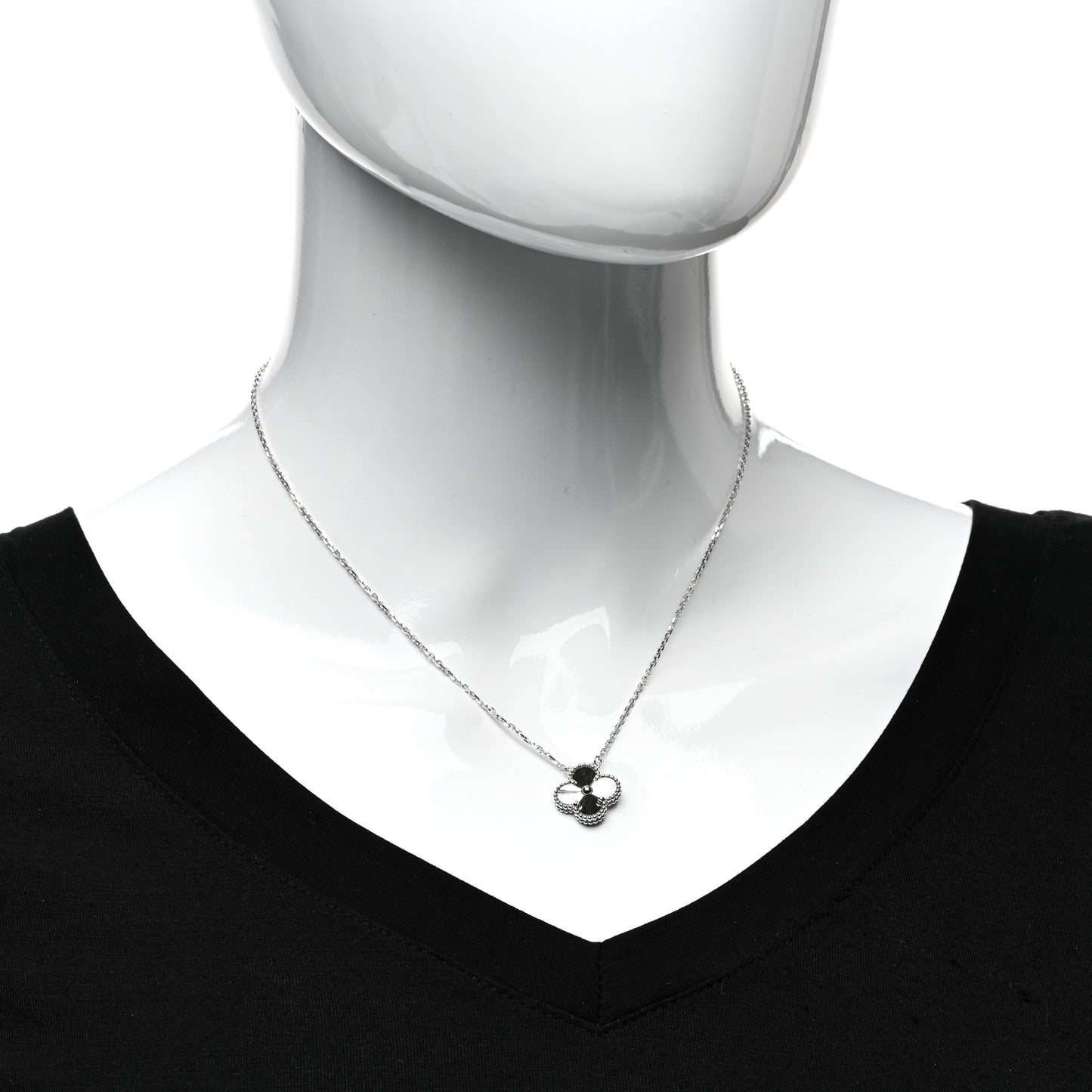 18K White Gold Guilloche Vintage Alhambra Pendant Necklace