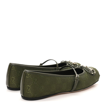 Gucci GG Monogram Horsebit Bow Ballet Flats 39 Green 5 of 10