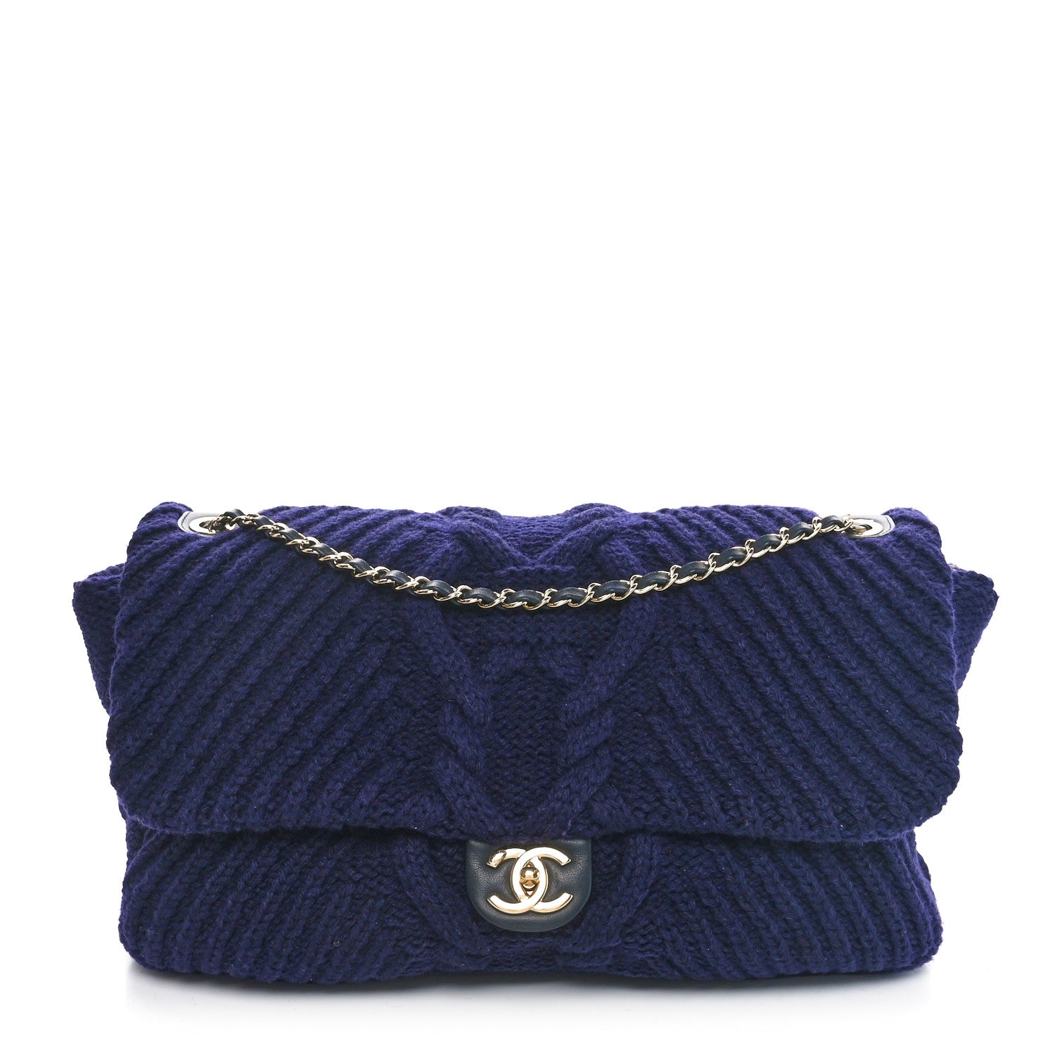 Chanel Cable Knit Calfskin Flap Bag Navy Blue 1 of 10