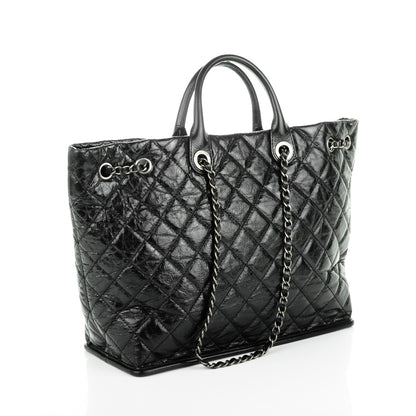 Chanel Glazed Calfskin Quilted Drawstring Shopping Tote Black 3 of 7
