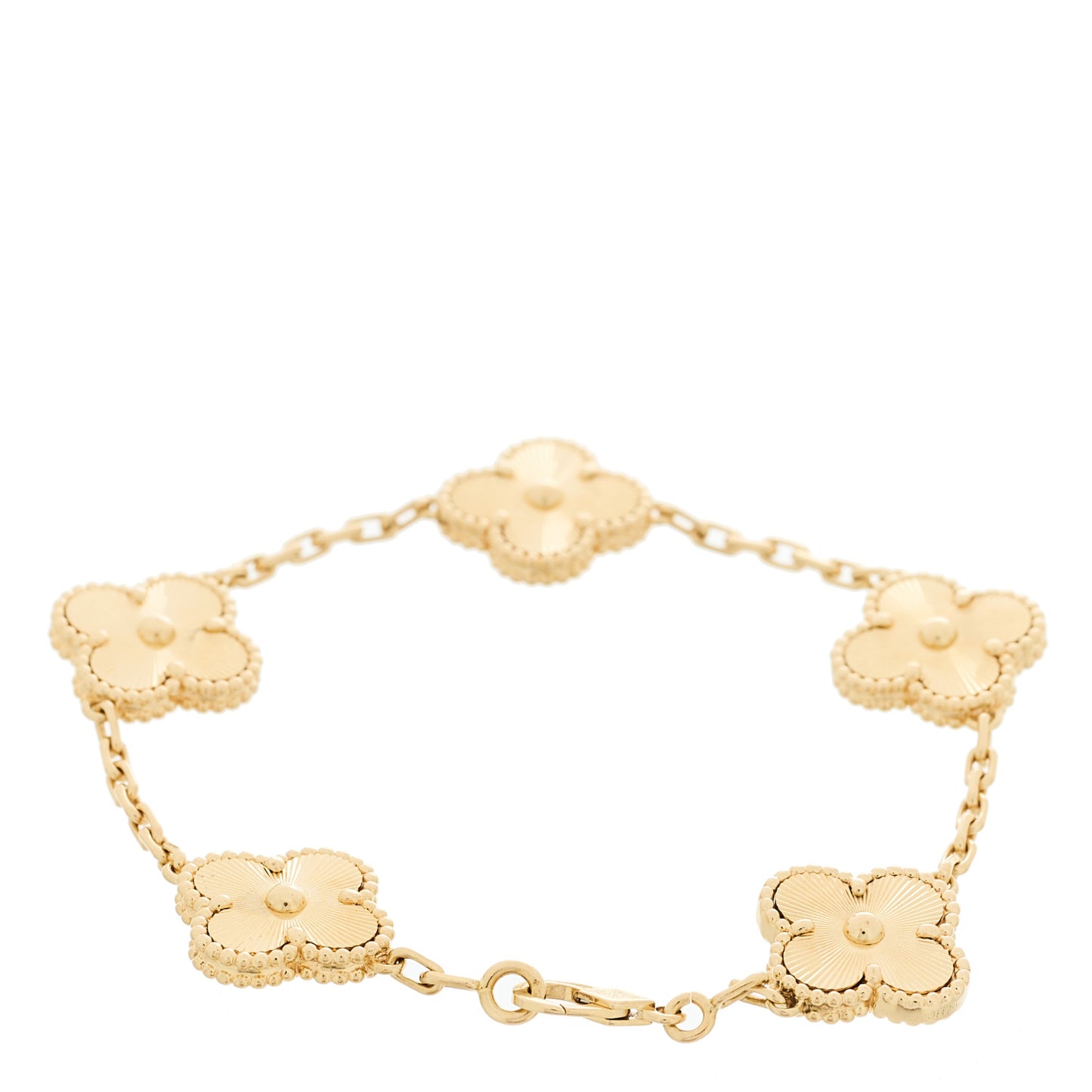 18K Yellow Gold 5 Motifs Guilloche Vintage Alhambra Bracelet