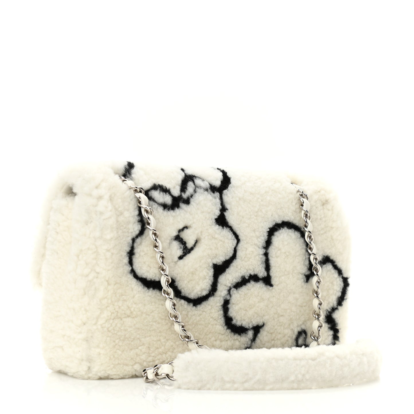 Wool Shearling Medium Single Flap Ecru Black