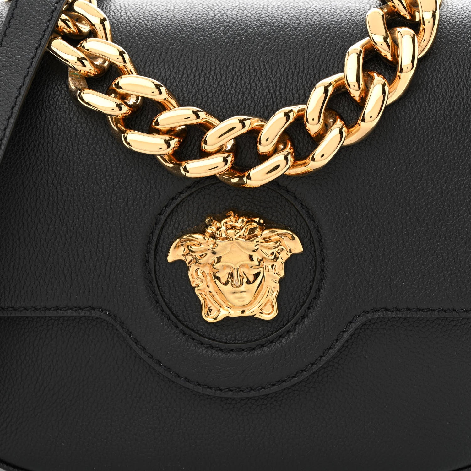 Versace Grained Calfskin La Medusa Chain Clutch Bag Black 7 of 9