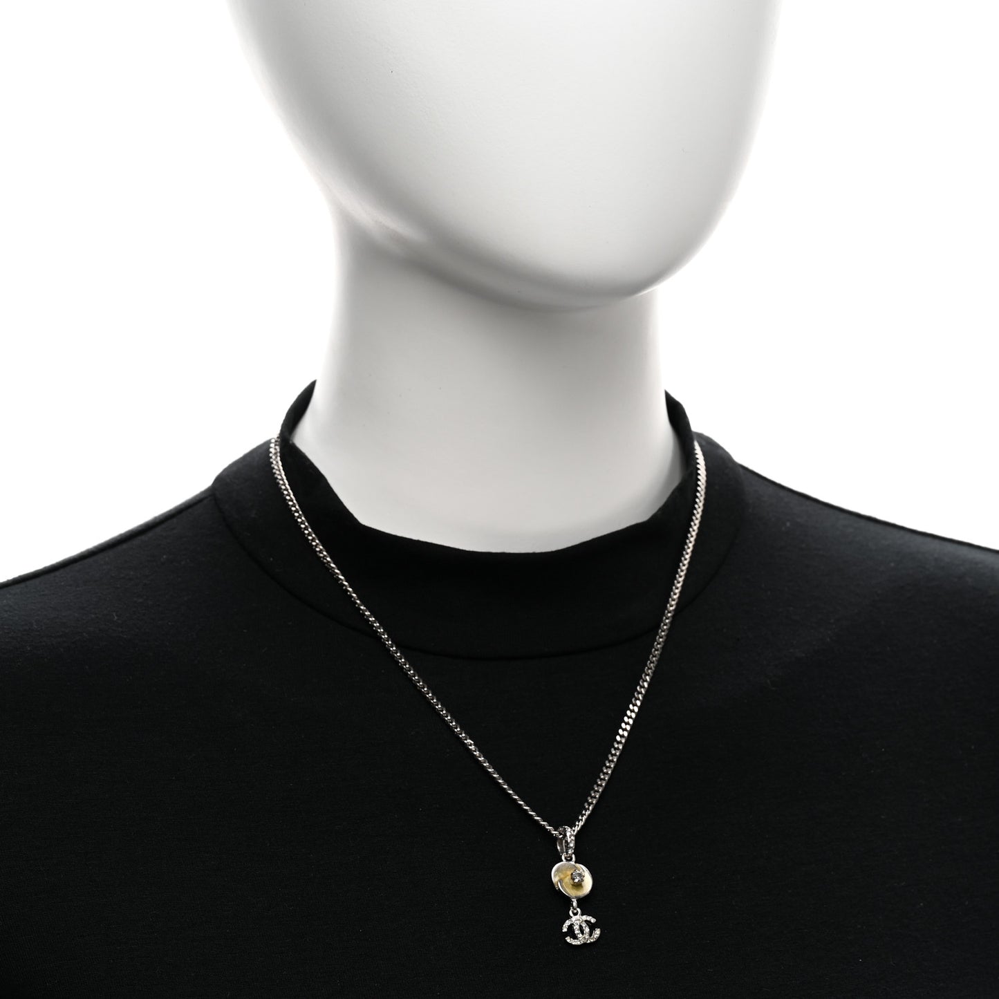 Metal Resin Crystal CC Camellia Necklace Silver