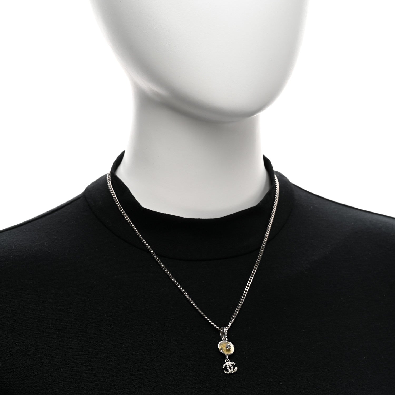 Chanel Metal Resin Crystal CC Camellia Necklace Silver 2 of 6