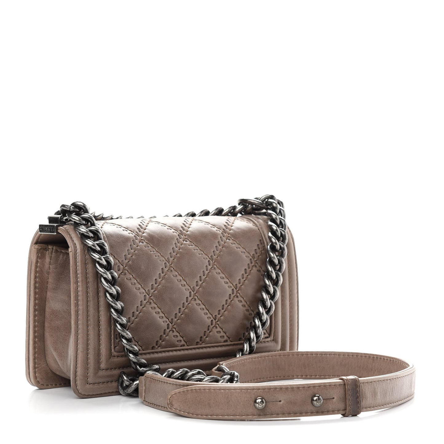 Calfskin Double Stitch Small Boy Flap Taupe