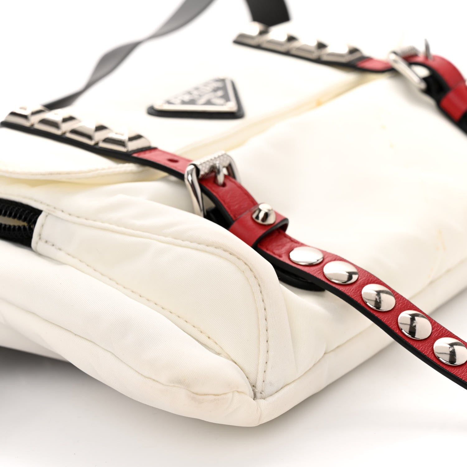 Prada Nylon New Vela Studded Messenger White Fuoco 9 of 11