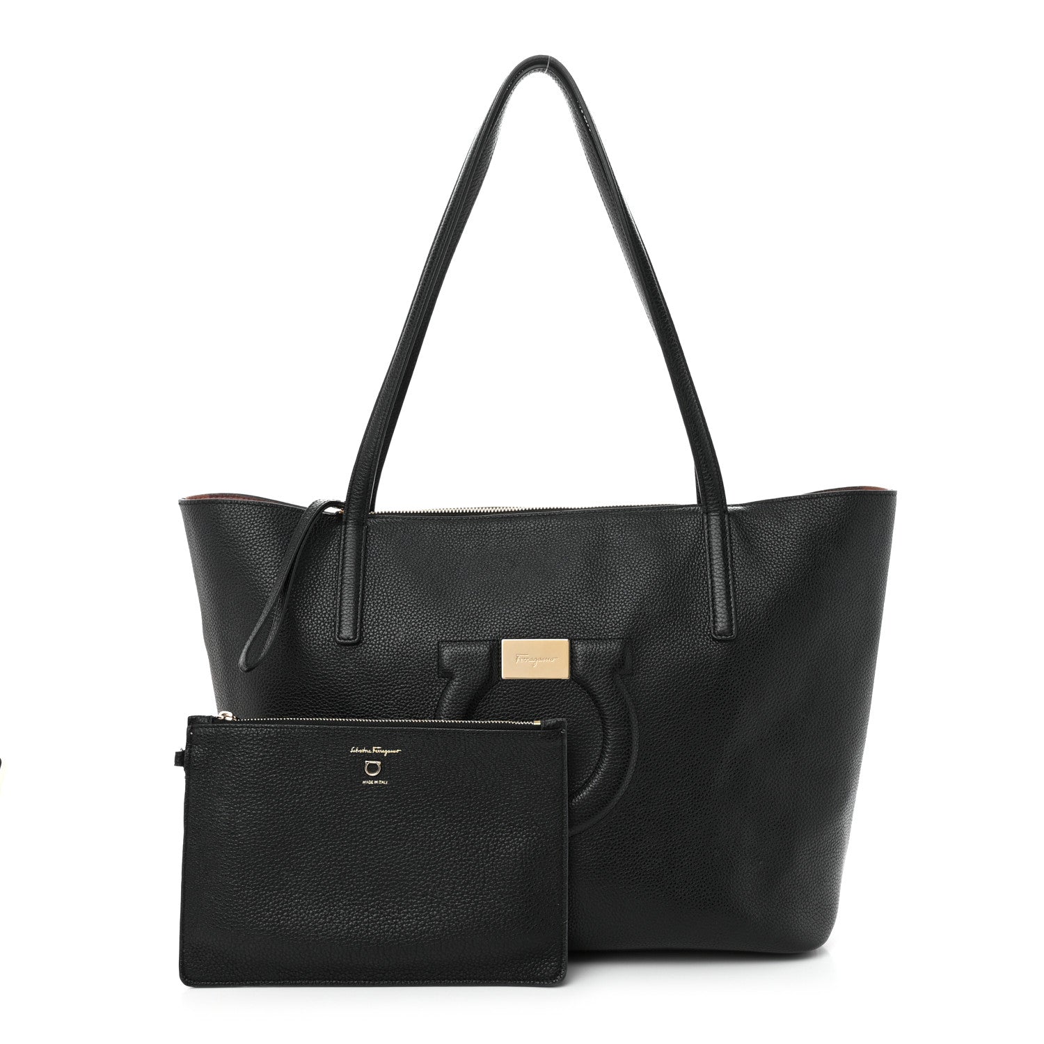 Salvatore Ferragamo Grainy Calfskin Medium Gancini Tote Black 1 of 12