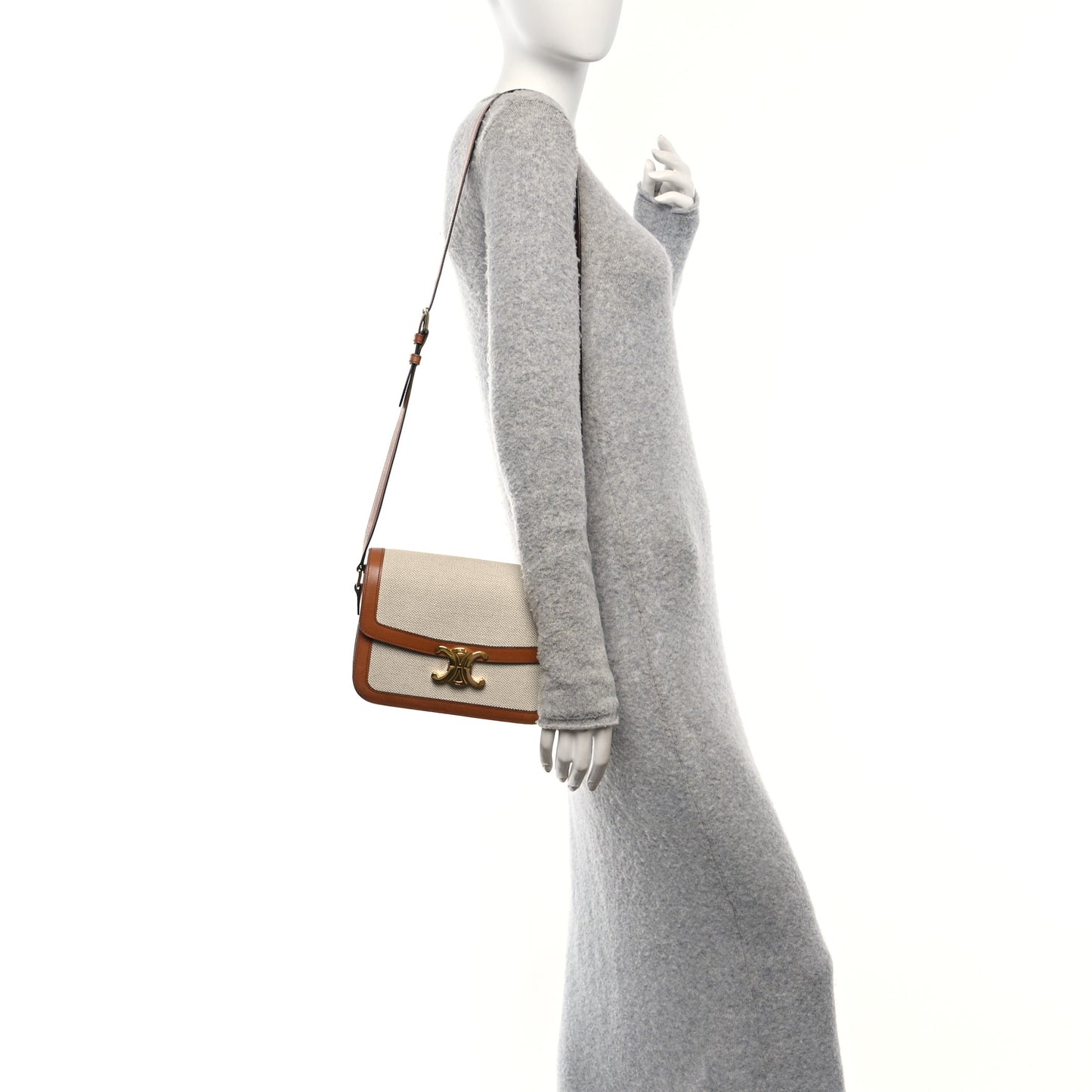 Canvas Calfskin Triomphe Medium Triomphe Bag Natural Tan