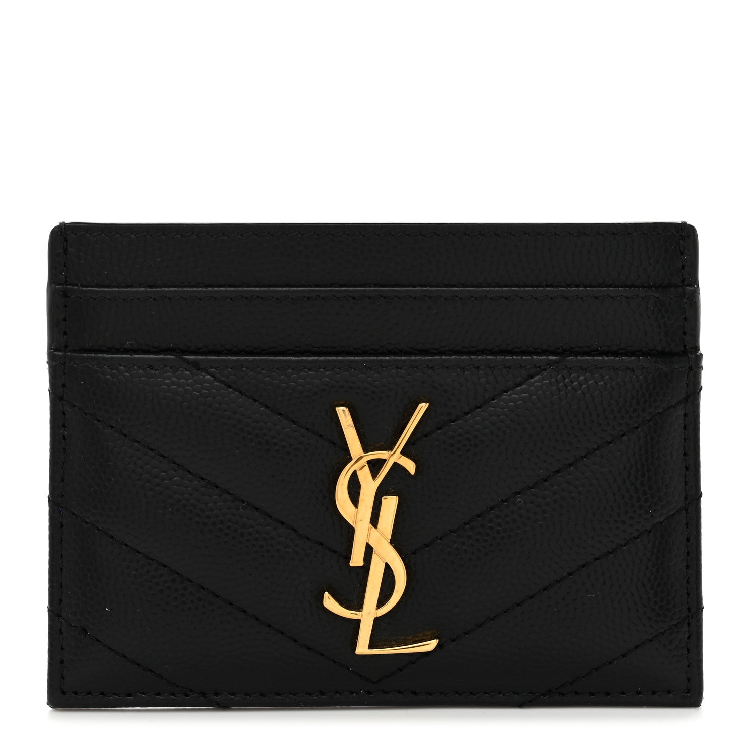 Saint Laurent Grain De Poudre Matelasse Chevron Monogram Credit Card Case Black 1 of 7