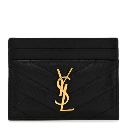 Saint Laurent Grain De Poudre Matelasse Chevron Monogram Credit Card Case Black 1 of 7