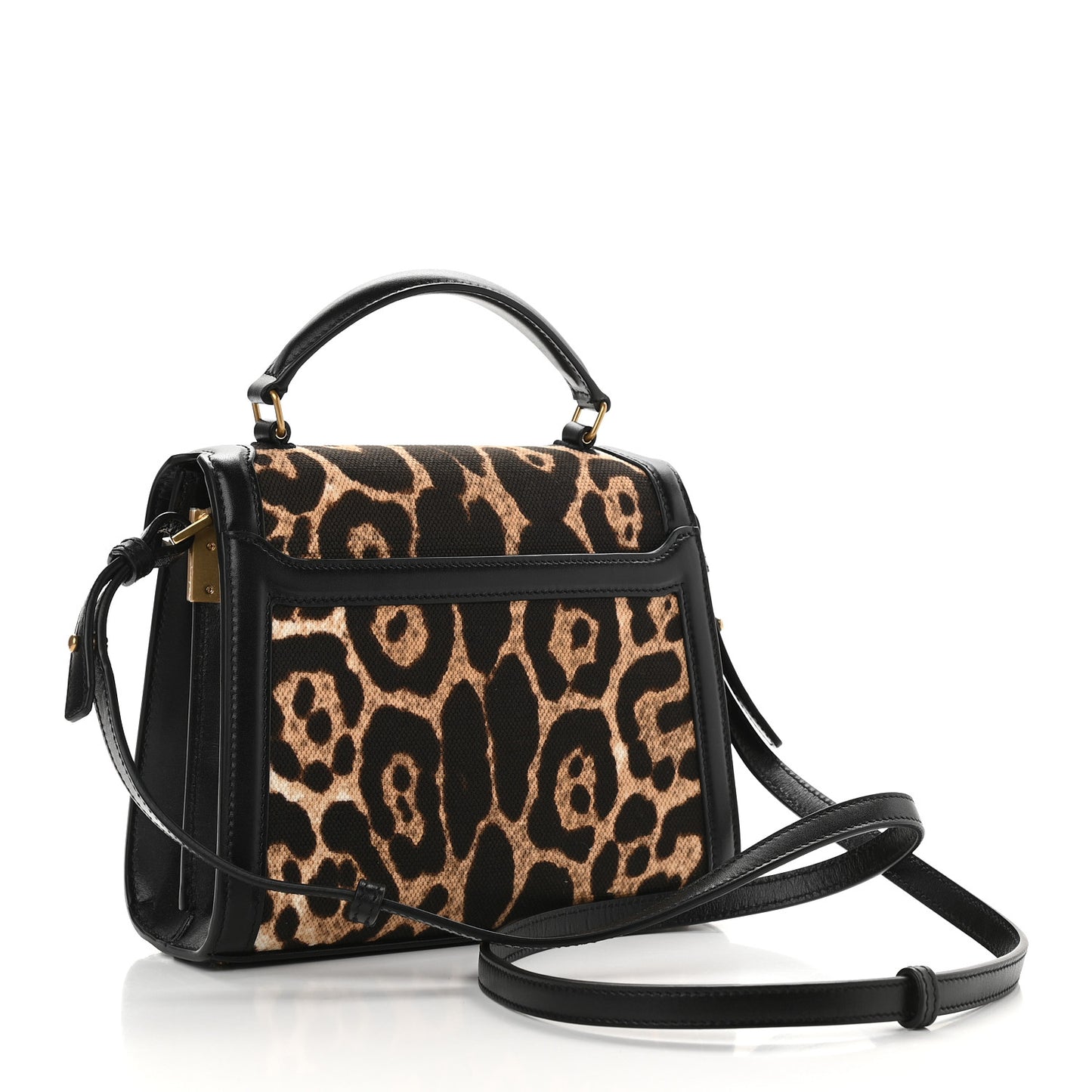 Canvas Leopard Print Mini Classic Monogram Cassandra Top Handle Black