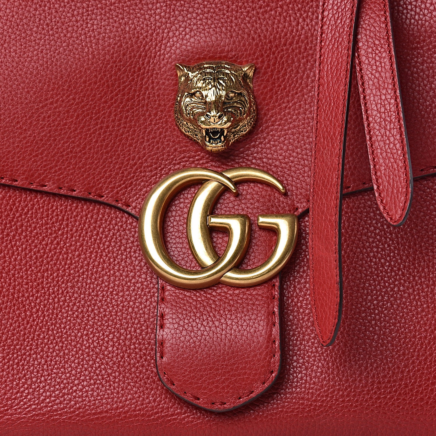 Gucci Calfskin Feline Medium GG Marmont Top Handle Bag Vulcanic Red 10 of 16