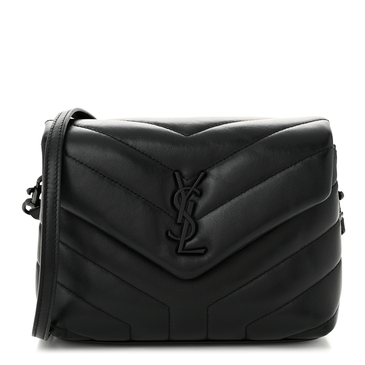 Calfskin Y Quilted Monogram Monochrome Toy Loulou Crossbody Bag Black