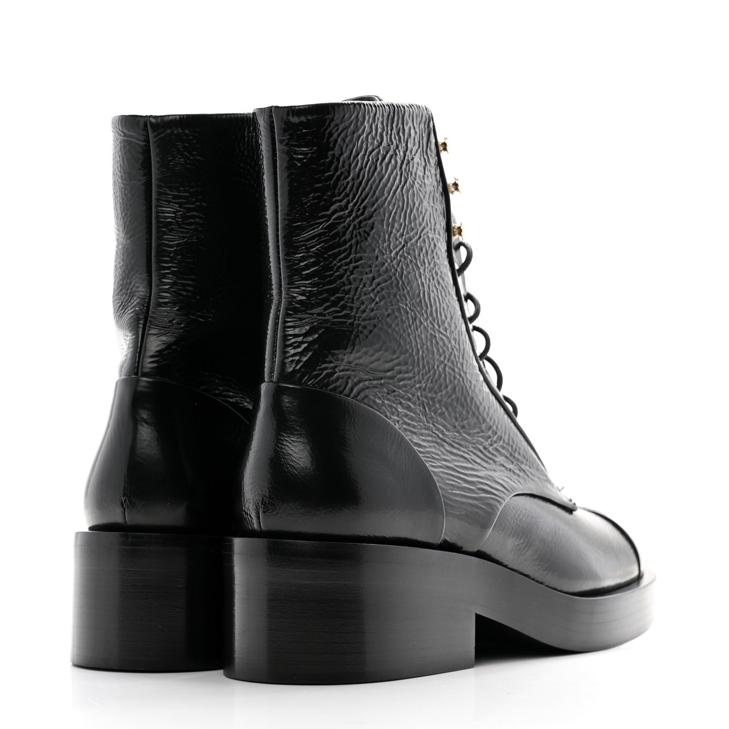 Shiny Goatskin Cap Toe Combat Boots 39.5 Black Dark Grey