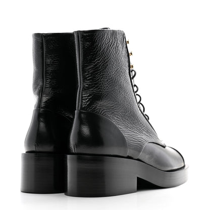Chanel Shiny Goatskin Cap Toe Combat Boots 39.5 Black Dark Grey 4 of 8