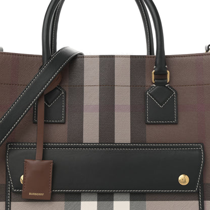 Burberry E-Canvas Check Calfskin Medium Freya Tote Dark Birch Brown 7 of 11