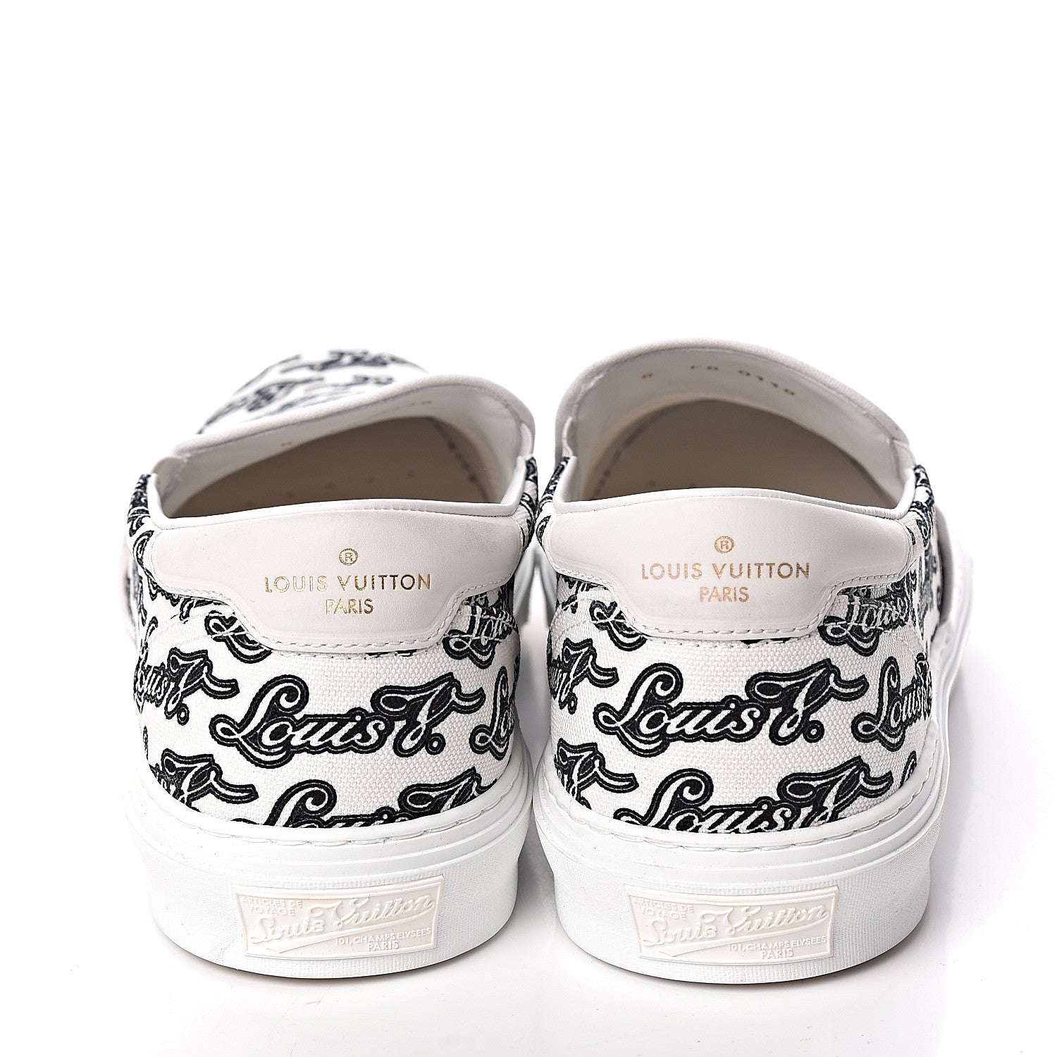 Louis Vuitton Canvas Logo Trocadero Slip On Sneakers 8 Black White 10 of 10