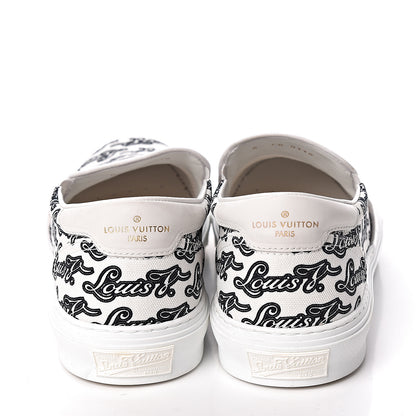 Louis Vuitton Canvas Logo Trocadero Slip On Sneakers 8 Black White 10 of 10
