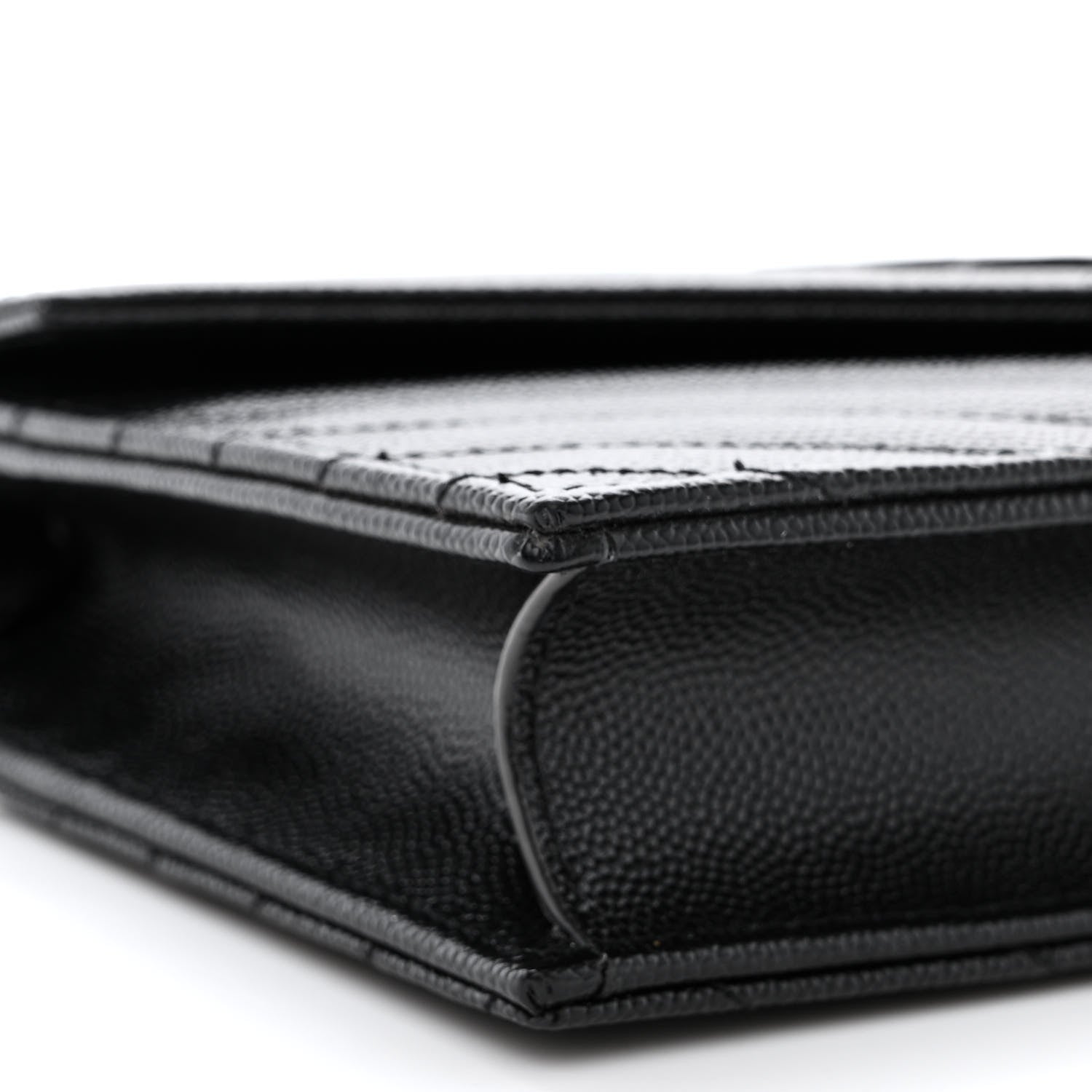 Saint Laurent Grain De Poudre Matelasse Chevron Monogram Monochrome Envelope Chain Wallet Black 9 of 10