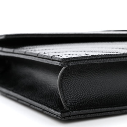 Saint Laurent Grain De Poudre Matelasse Chevron Monogram Monochrome Envelope Chain Wallet Black 9 of 10
