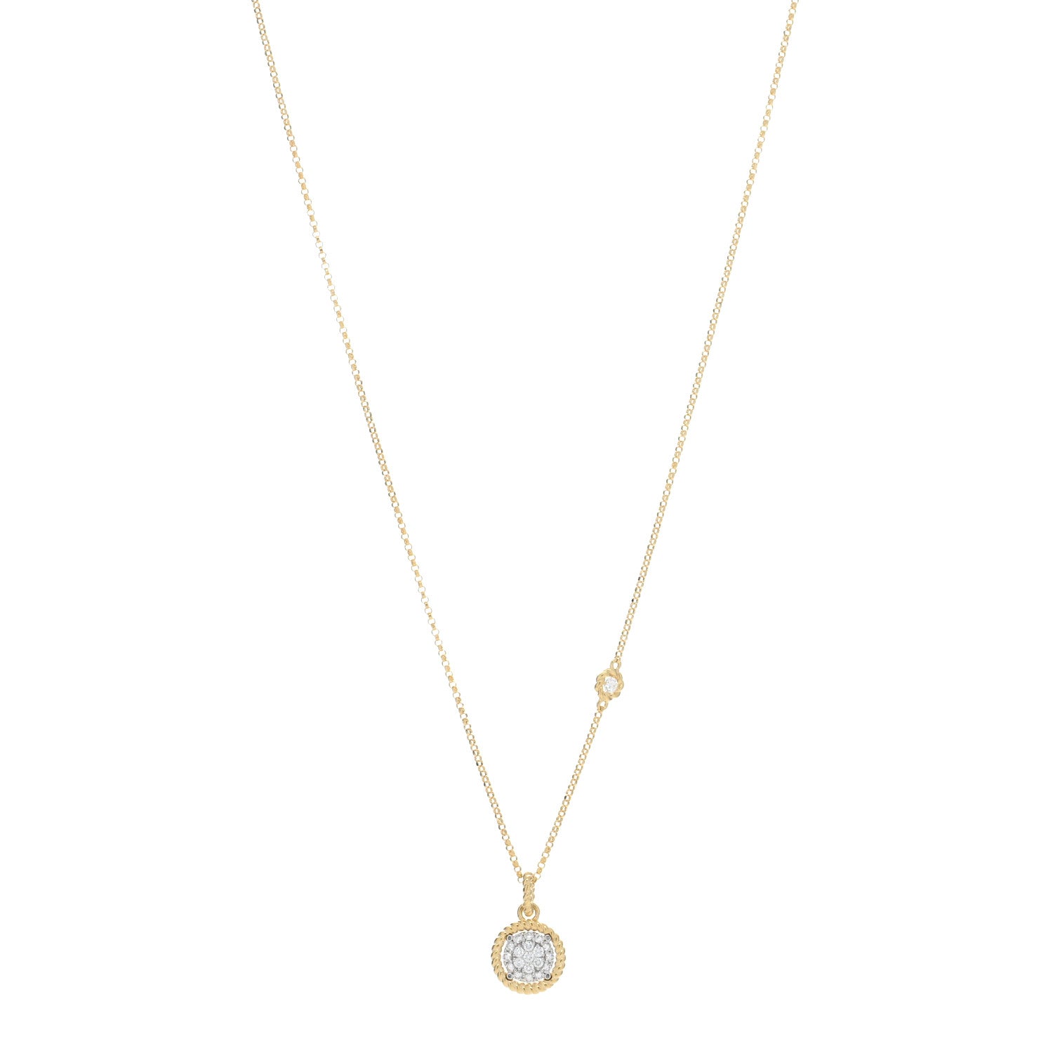 Roberto Coin 18K Yellow White Gold Diamond New Barocco Round Pendant Necklace 1 of 4