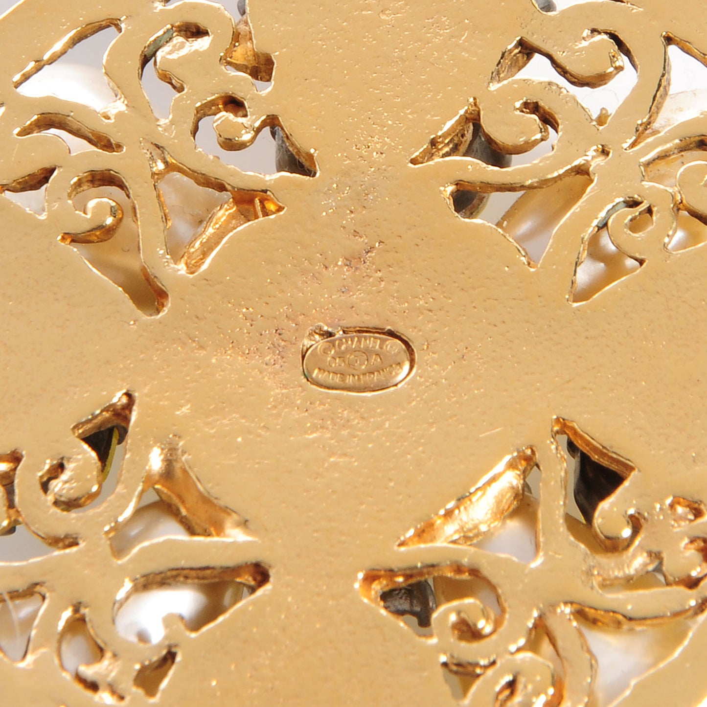 Jeweled Pearl CC Logo Drop Necklace Gold