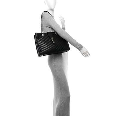 Saint Laurent Smooth Calfskin Matelasse Chevron Large Monogram Shopping Bag Black 2 of 16