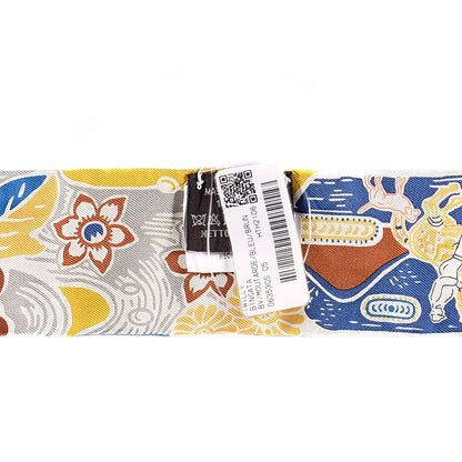 Hermes Silk Bingata Twilly Moutarde Bleu Brun 5 of 5