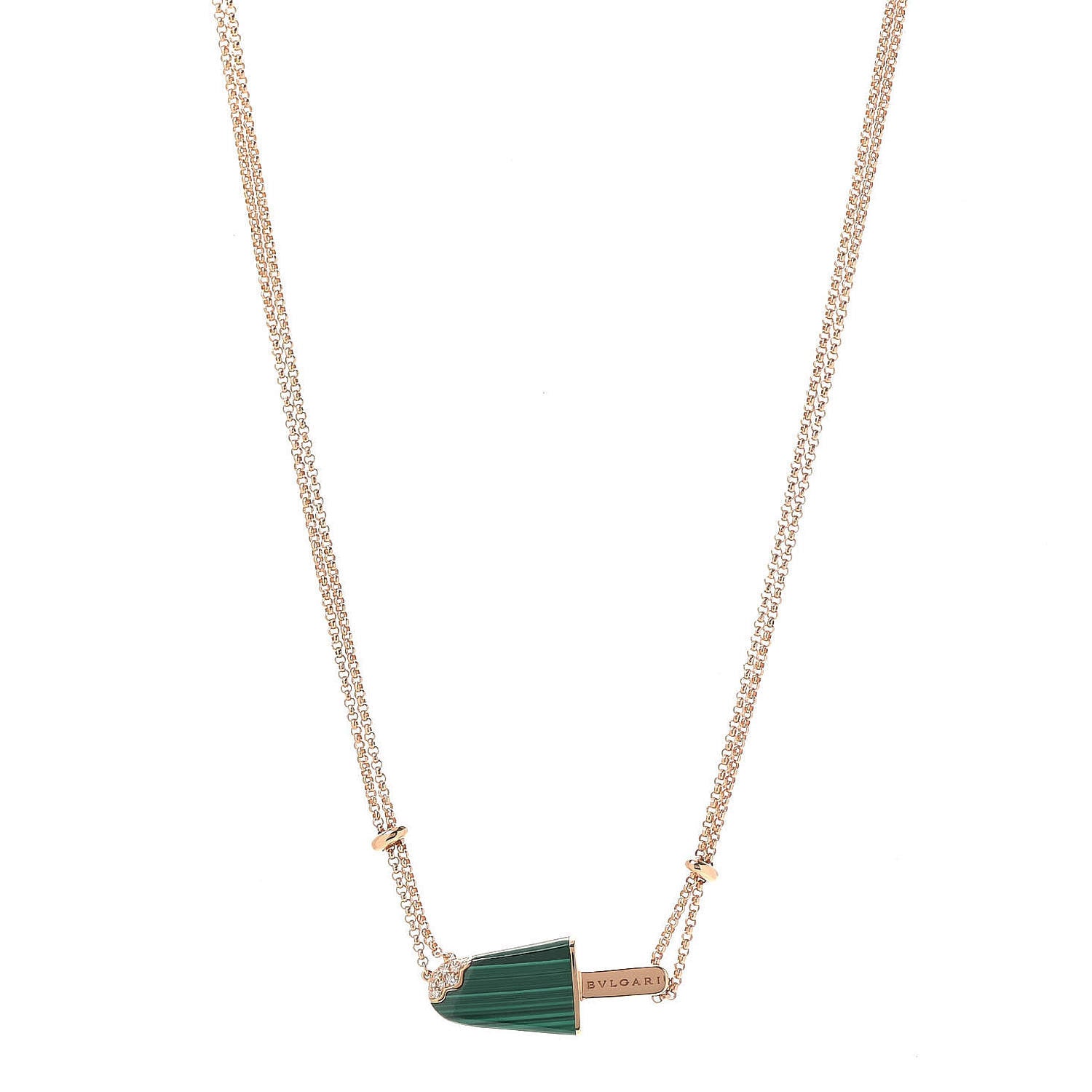 Bulgari 18K Rose Gold Diamond Malachite Gelati Necklace 1 of 8