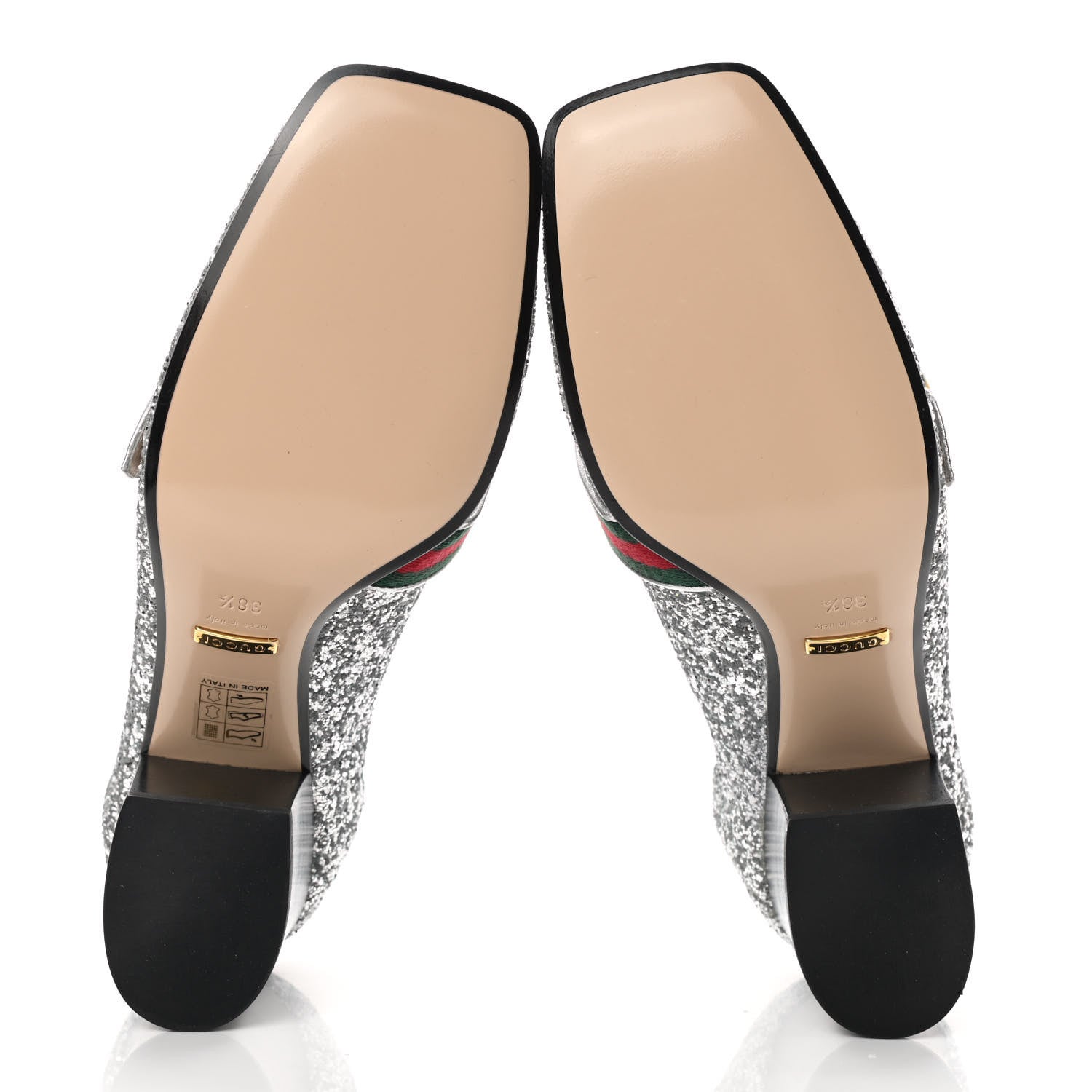 Gucci Glitter Nappa Web Peyton 75mm Loafer Pumps 38.5 Argento 5 of 9