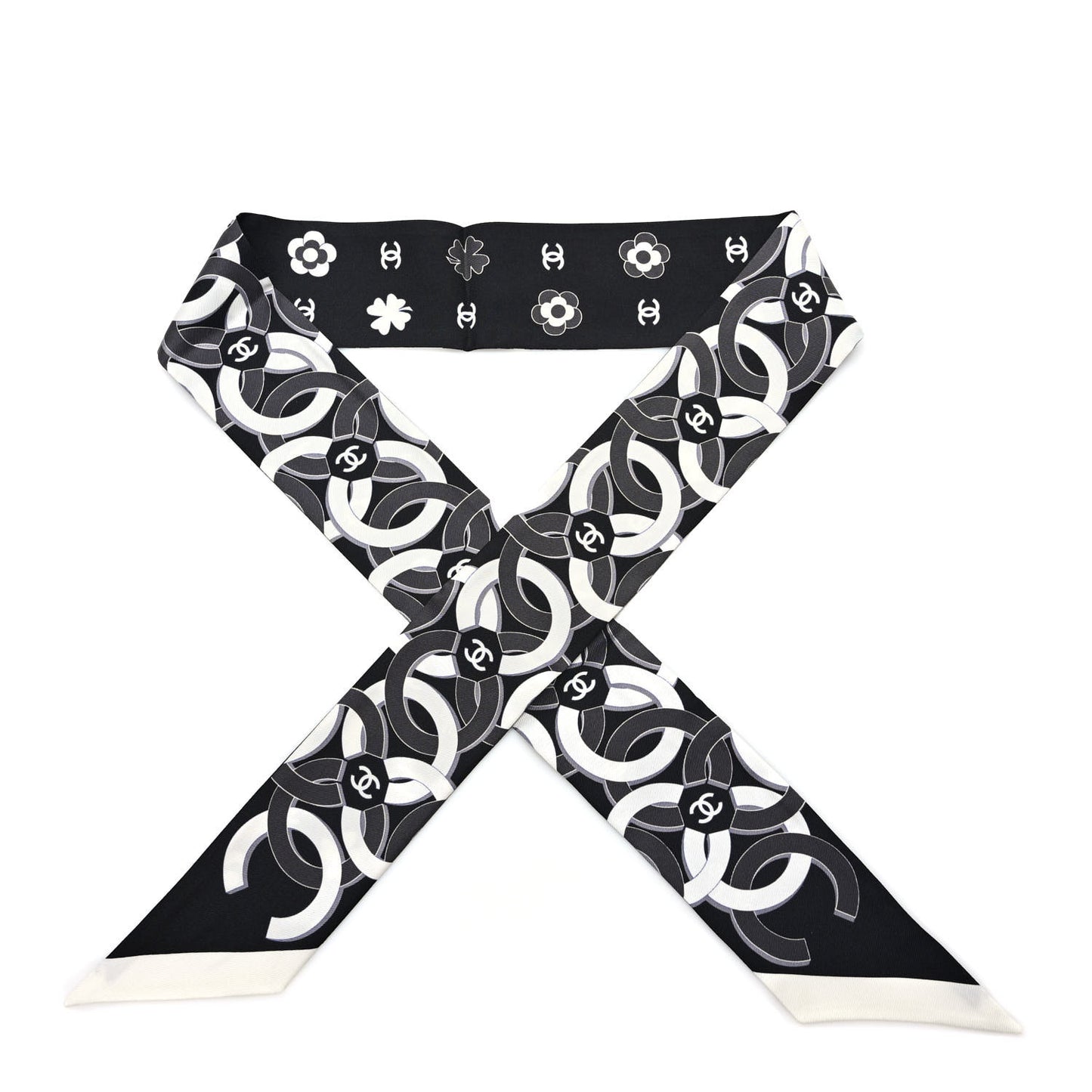 Silk Clover CC Slim Bandeau Scarf Black White