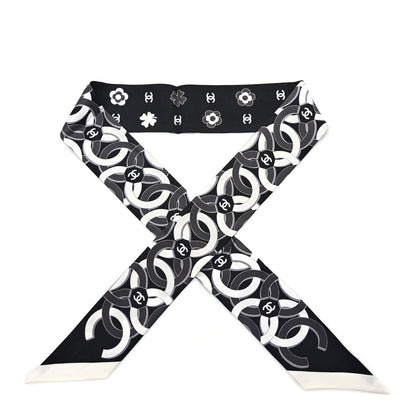 Chanel Silk Clover CC Slim Bandeau Scarf Black White 1 of 4