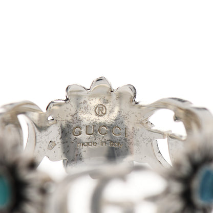 Gucci Sterling Silver Mother of Pearl Blue Topaz Flower Marmont Double G Ring 54 7 4 of 6